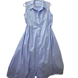 MAYE Periwinkle Blue Cotton Shirtdress Sleeveless Pintuck Midi Dress | Medium